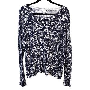 Garnet Hill Sweater Women's M Navy White Silk Cotton Spring Coastal Casual Work